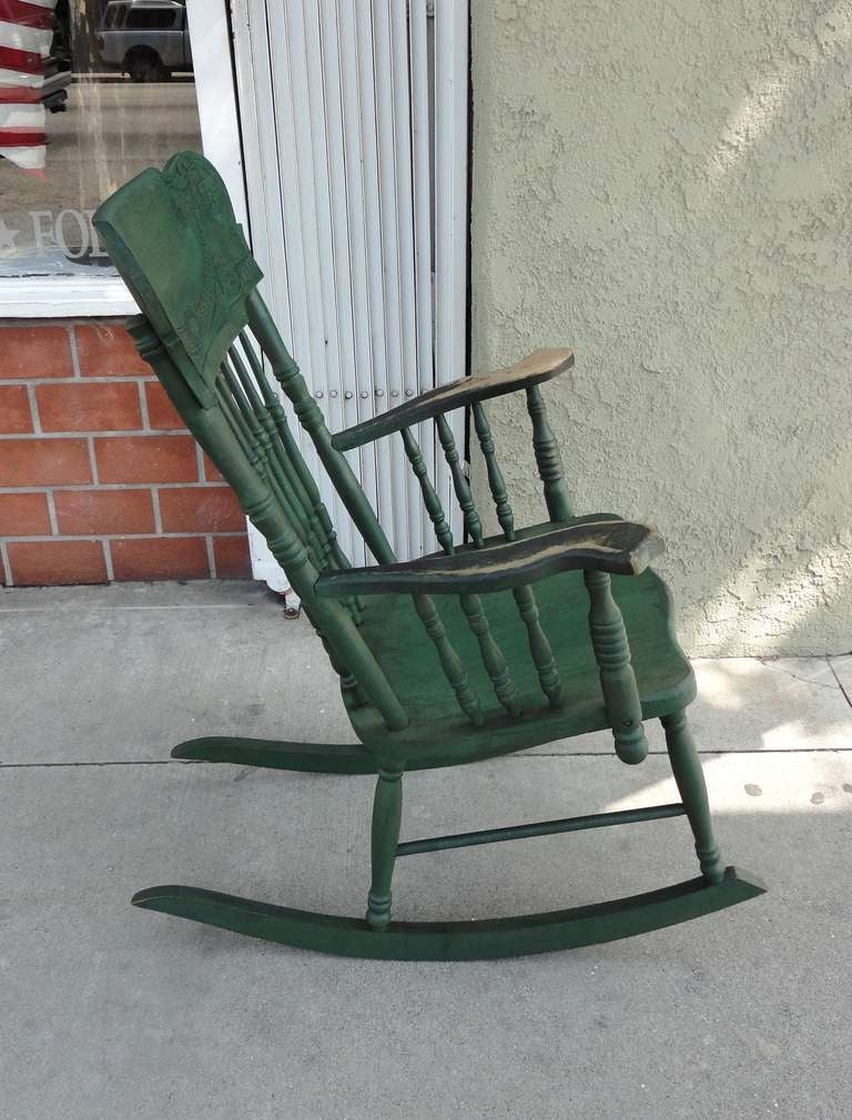 19thc Original Green Rustic Pressed Back Rocking Chair at 1stDibs