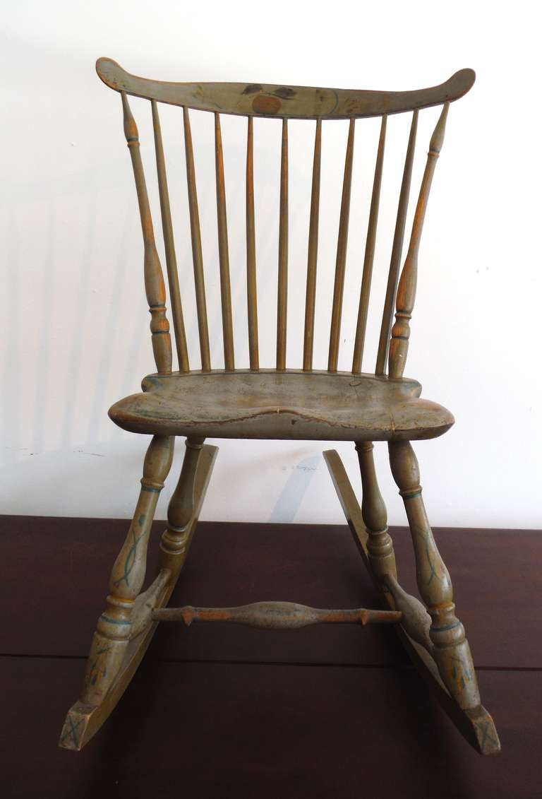 19thc Original Painted Sage Green Windsor Rocking Chair at 1stDibs