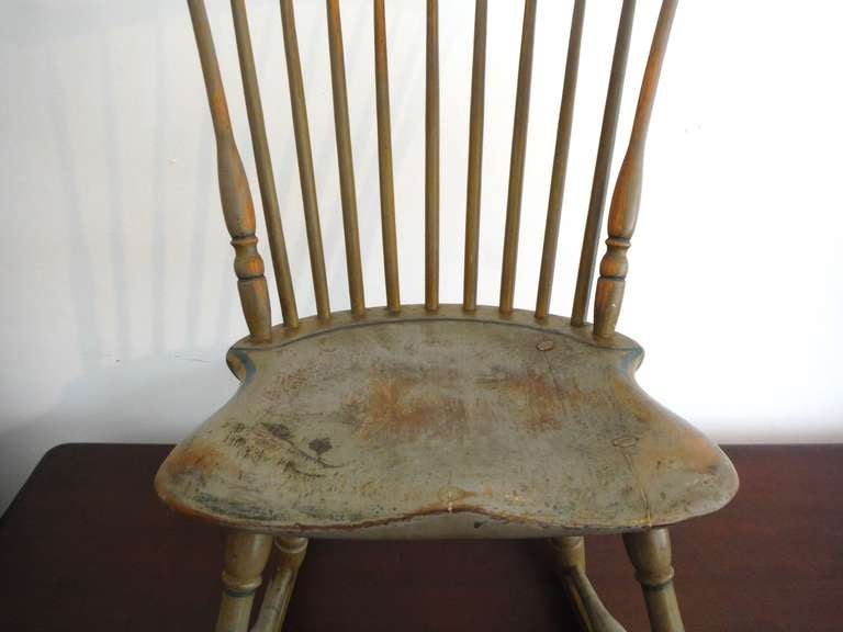19thc Original Painted Sage Green Windsor Rocking Chair at 1stDibs