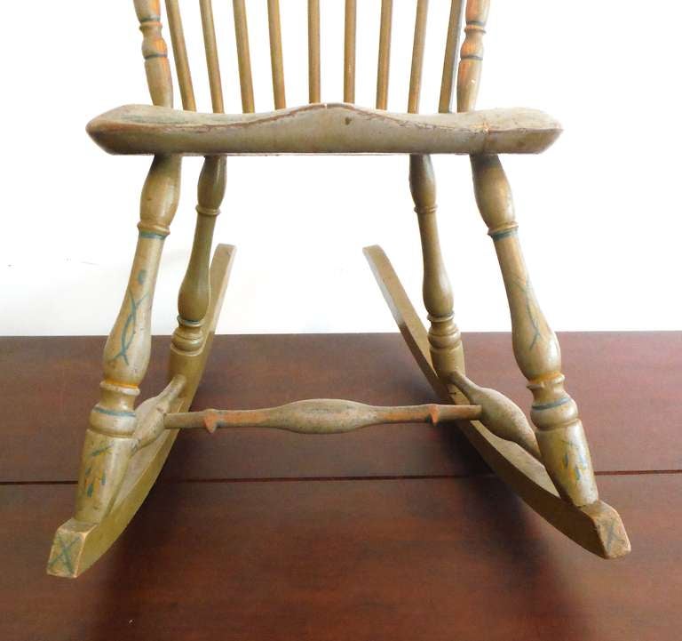 19thc Original Painted Sage Green Windsor Rocking Chair at 1stDibs