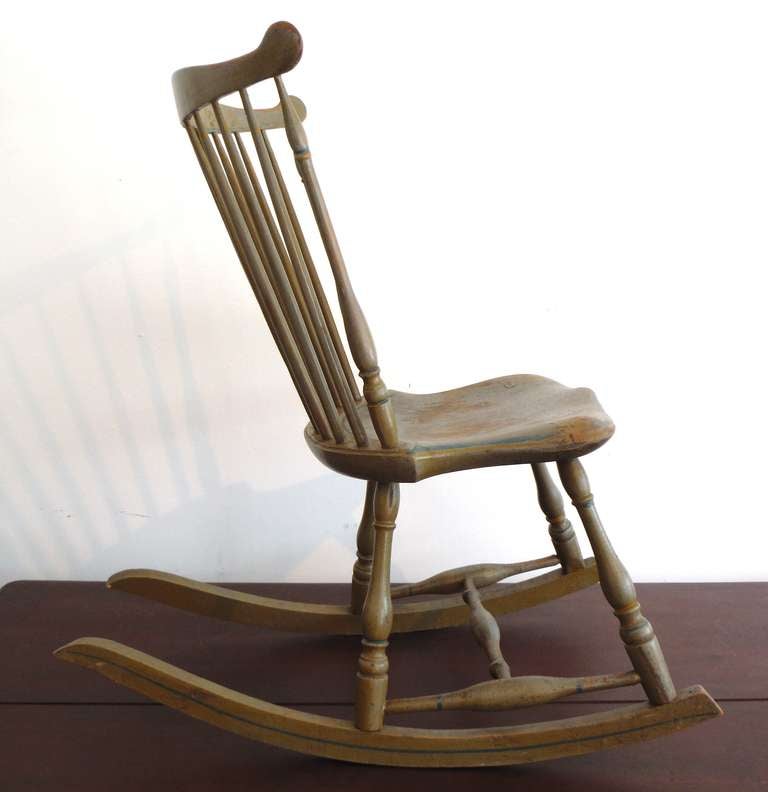 19thc Original Painted Sage Green Windsor Rocking Chair at 1stDibs