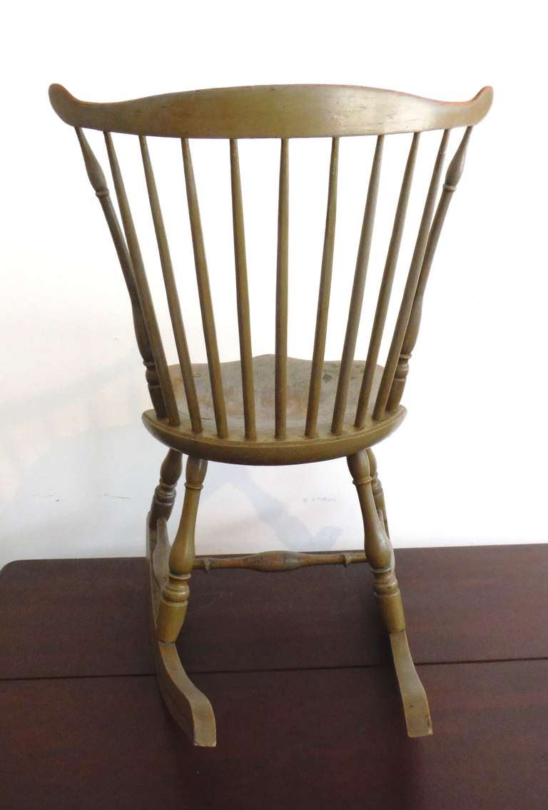19thc Original Painted Sage Green Windsor Rocking Chair at 1stDibs