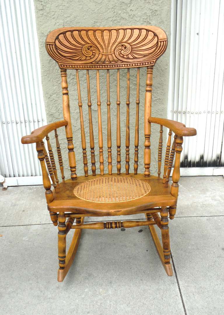 19thc Pine and Oak Victorian Rocking Chair w/ Cane Seat at 1stDibs