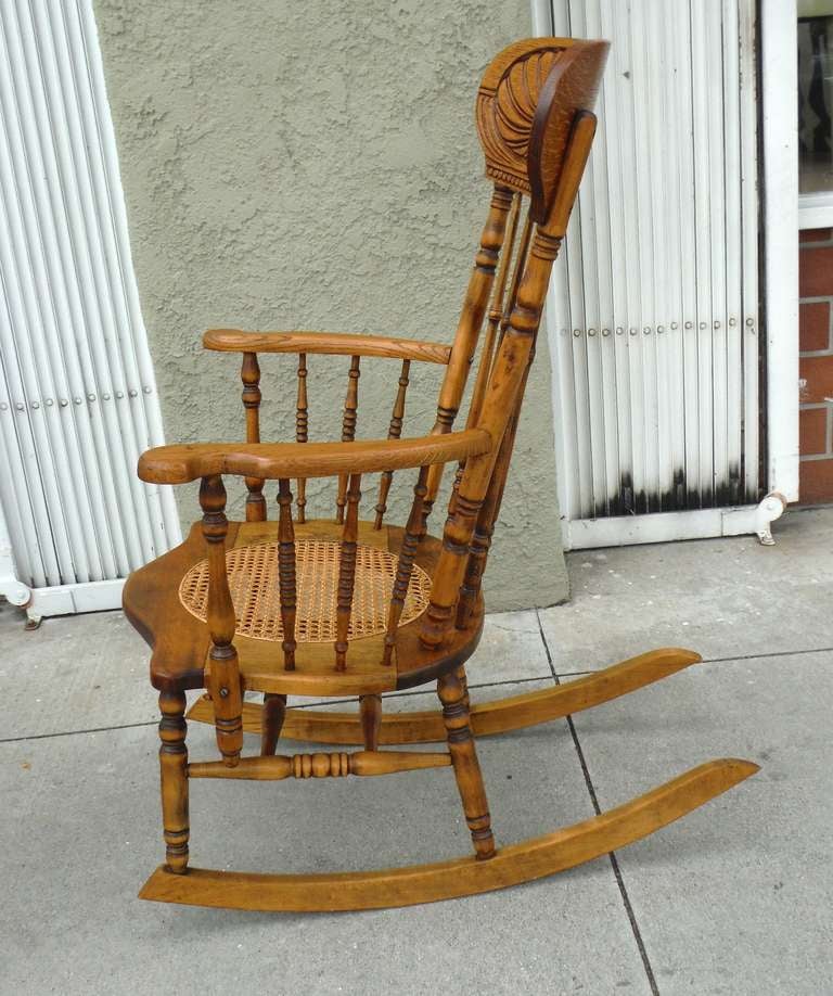 19thc Pine and Oak Victorian Rocking Chair w/ Cane Seat at 1stDibs