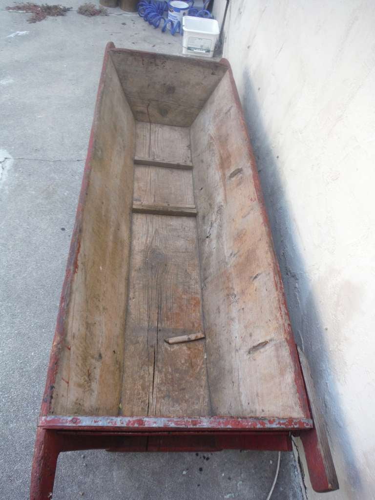 19thc Original Red Painted Horse Watering Trough From Pennsylvania at