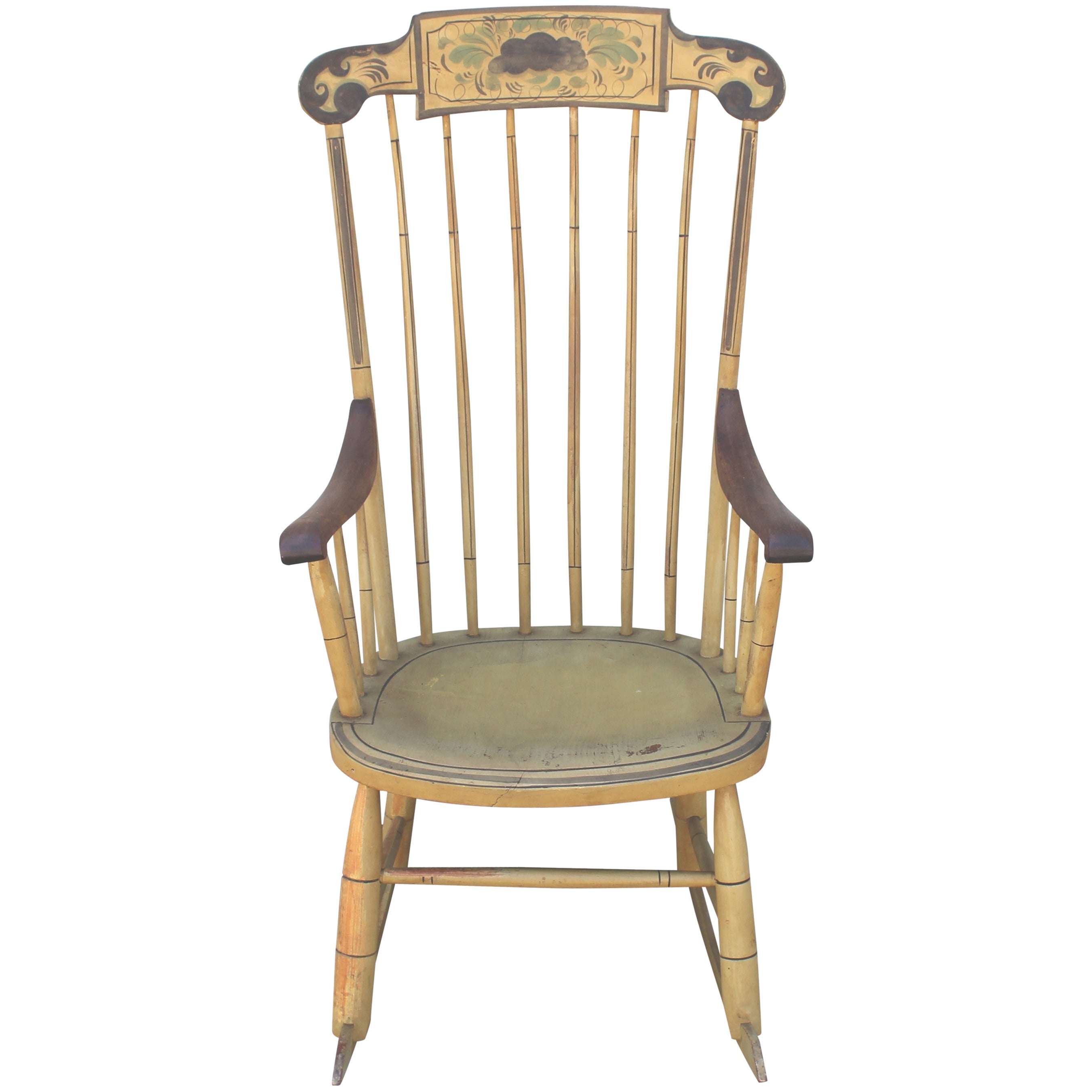 19thc Original Painted Sage Green Windsor Rocking Chair at 1stDibs
