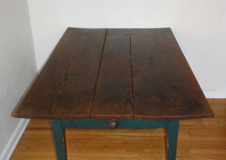 19thc Original Green Painted Three Board Top Farm Table at 1stDibs