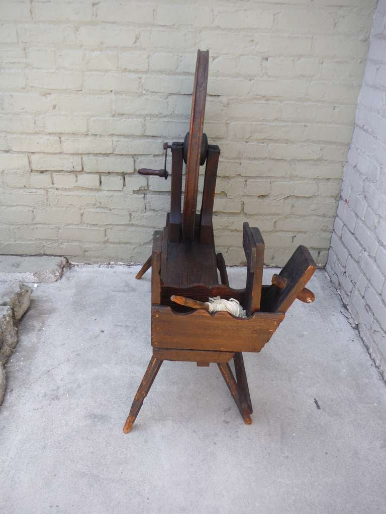 Early 18th Century Original Red Painted Spinning Wheel from New England