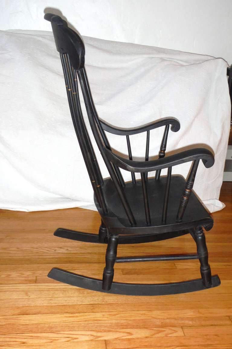 19thc Original Black Painted and Stenciled Fruit Boston Rocking Chair
