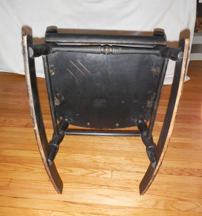 19thc Original Black Painted and Stenciled Fruit Boston Rocking Chair