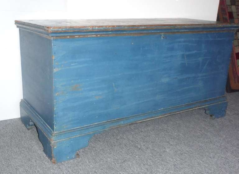 19thc Original Painted Vibrant Blue New England Blanket Chest at 1stDibs