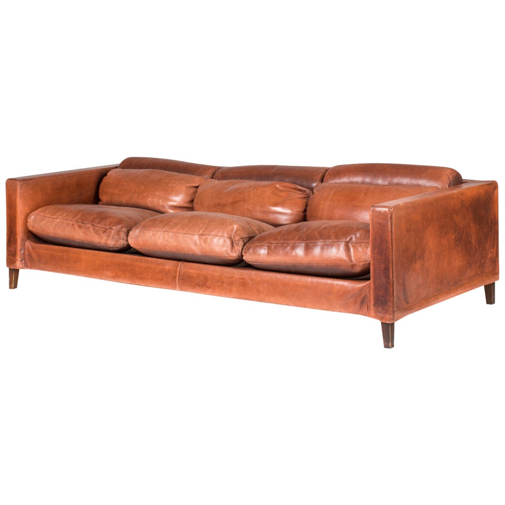 Italian Buffalo Leather Sofa at 1stDibs
