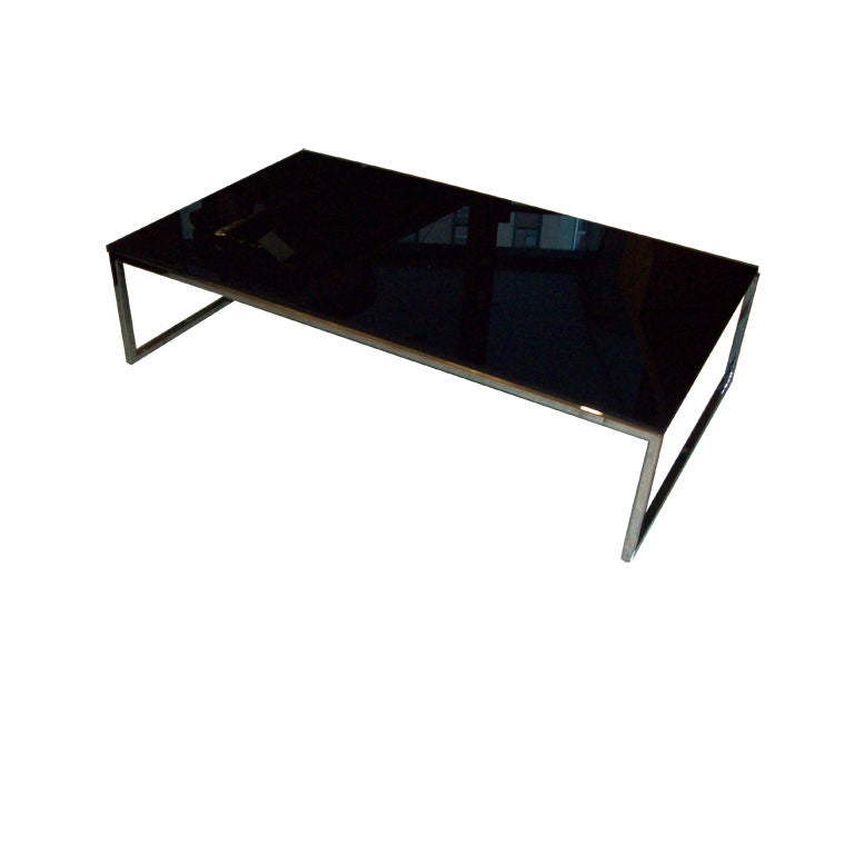 Modern Low Chrome Coffee Table w. Black Glass Top at 1stDibs