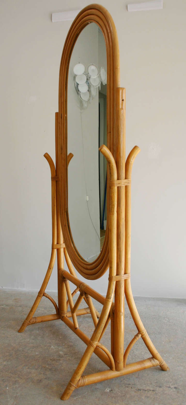 Rattan Cheval Mirror at 1stdibs