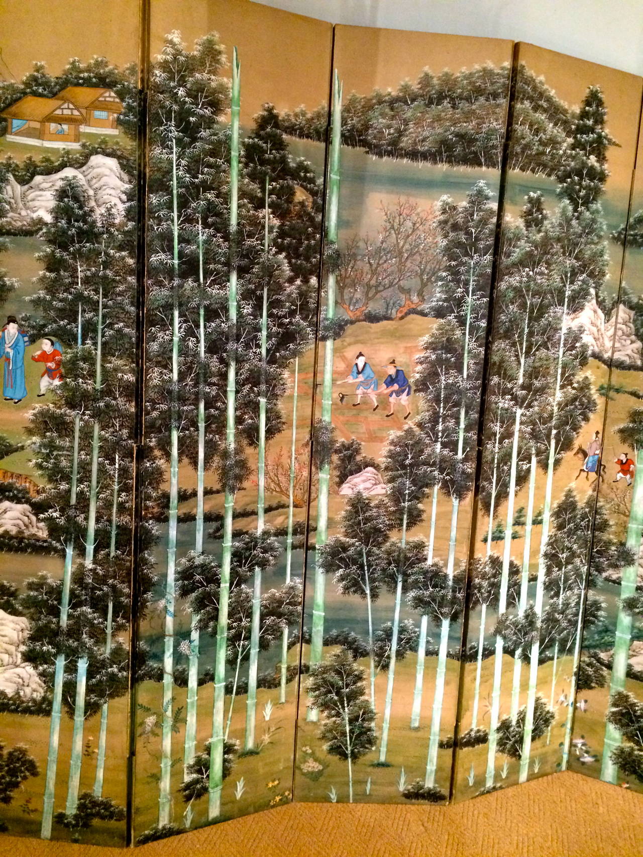 Large Chinese Painted Screen With Bamboo Forest For Sale at 1stDibs