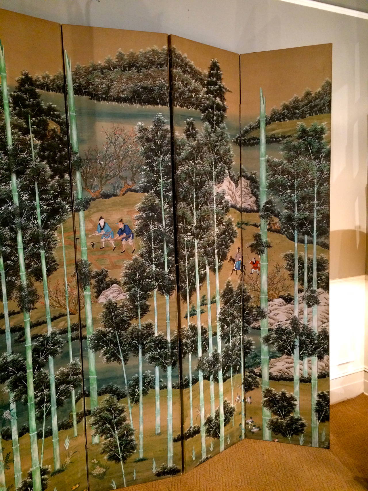 Large Chinese Painted Screen With Bamboo Forest For Sale at 1stDibs