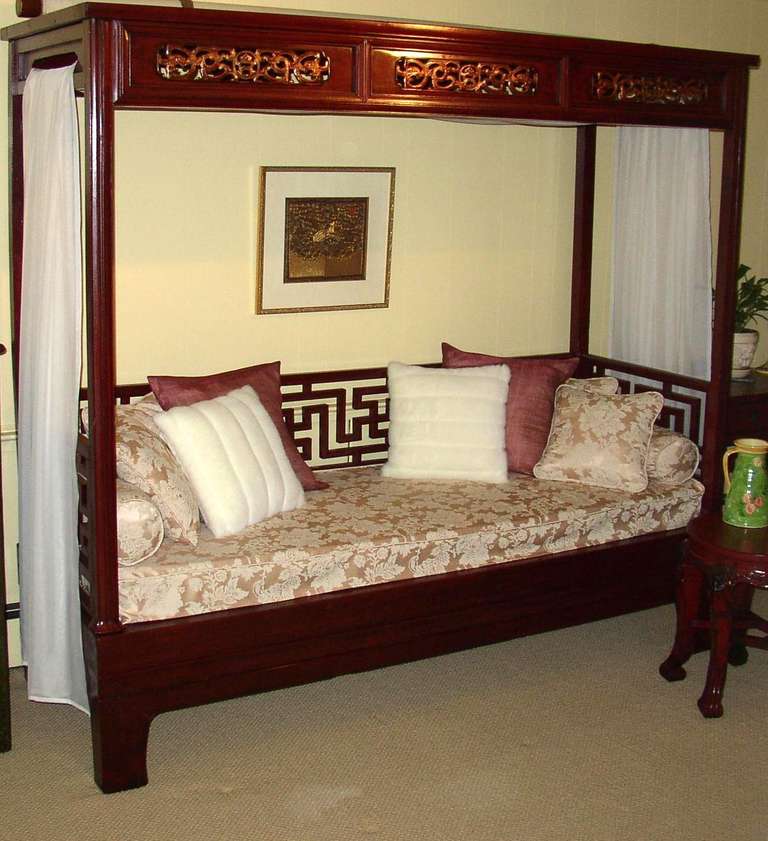 Elegant Red Lacquer Canopy Bed at 1stDibs red canopy bed