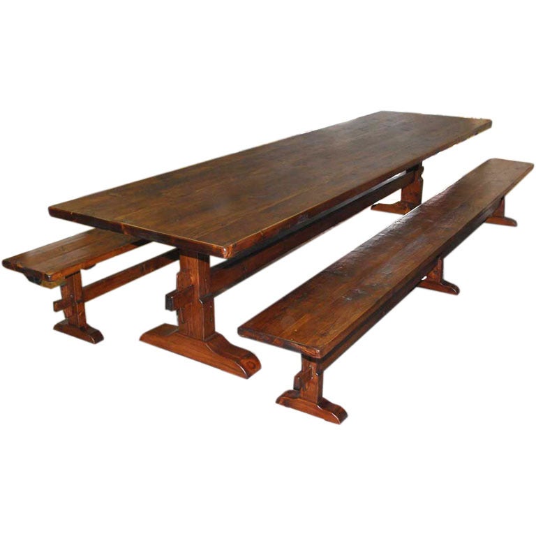 Trestle Table and Benches Made from Reclaimed Antique Pine. Made to