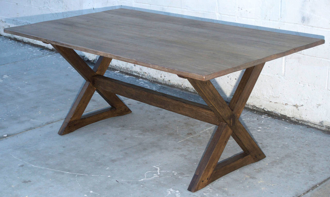 Vintage Pine Trestle Table For Sale at 1stdibs
