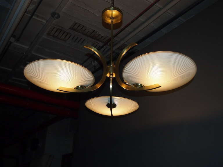 Ceiling Fixture in Glass and Brass circa 1940 American at 1stdibs