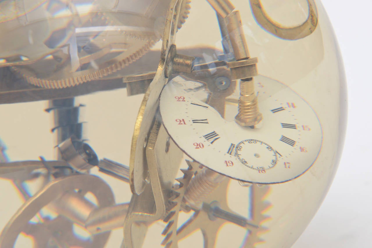 Fantastic Vintage Embedded Gear and Clock Part Round Lucite Sculpture