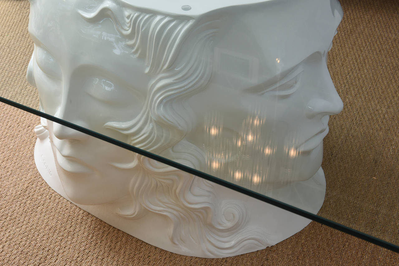 Signed White Lacquered Resin and Glass Dining Table or Center/ Entry Table For Sale at 1stdibs