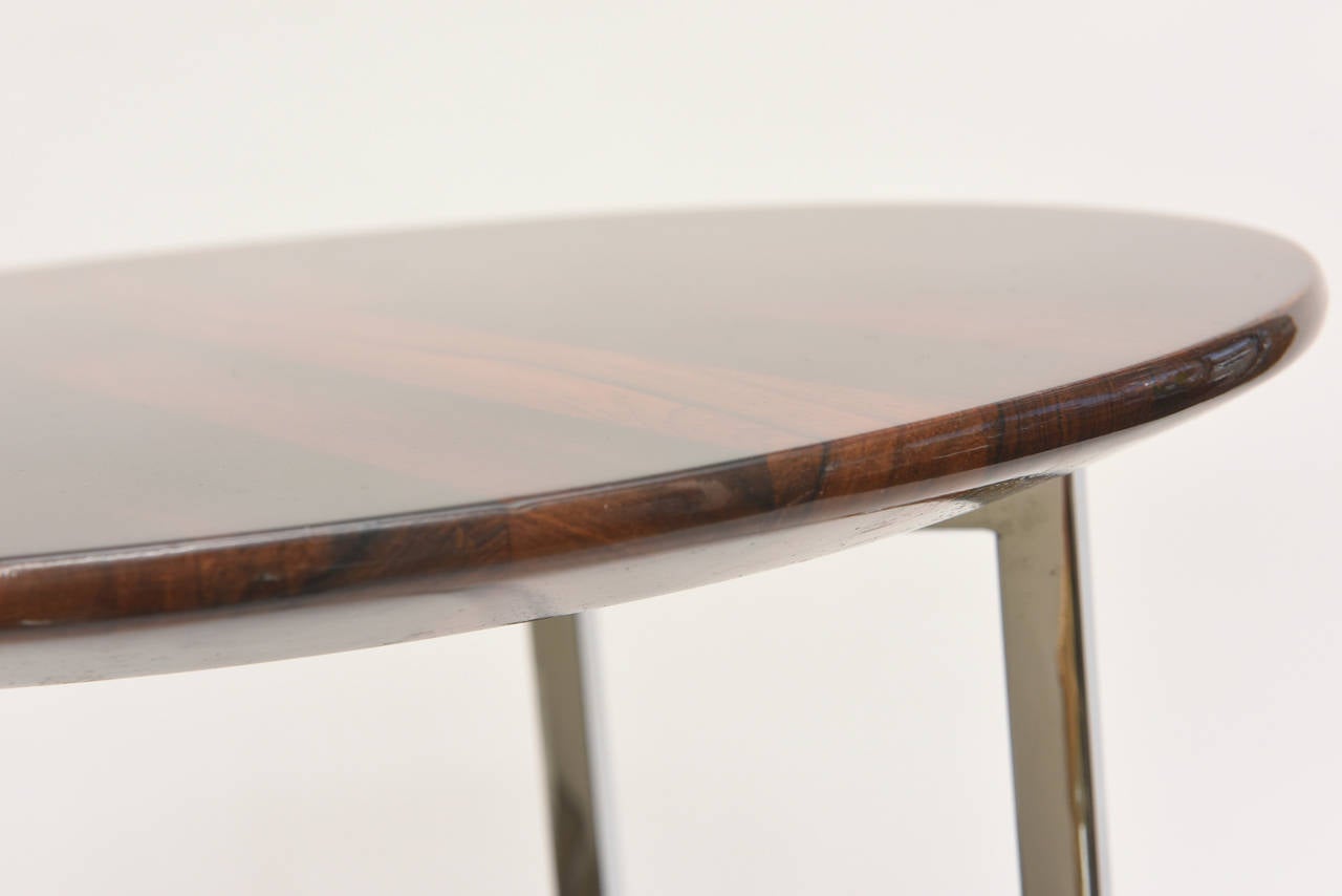 Chrome And Wood Side Table Pair of Milo Baughman Polished Chrome and Wood Side Tables For Sale at