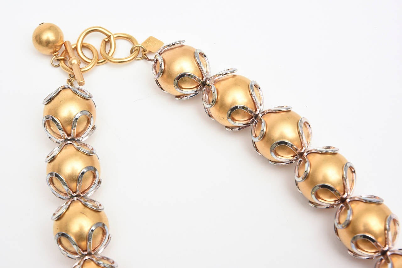 Vintage Anne Klein Gold Ball Silver Loop Necklace For Sale at 1stDibs