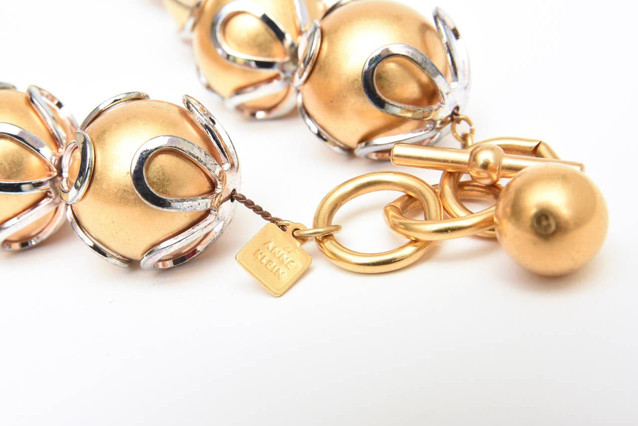Vintage Anne Klein Gold Ball Silver Loop Necklace For Sale at 1stDibs