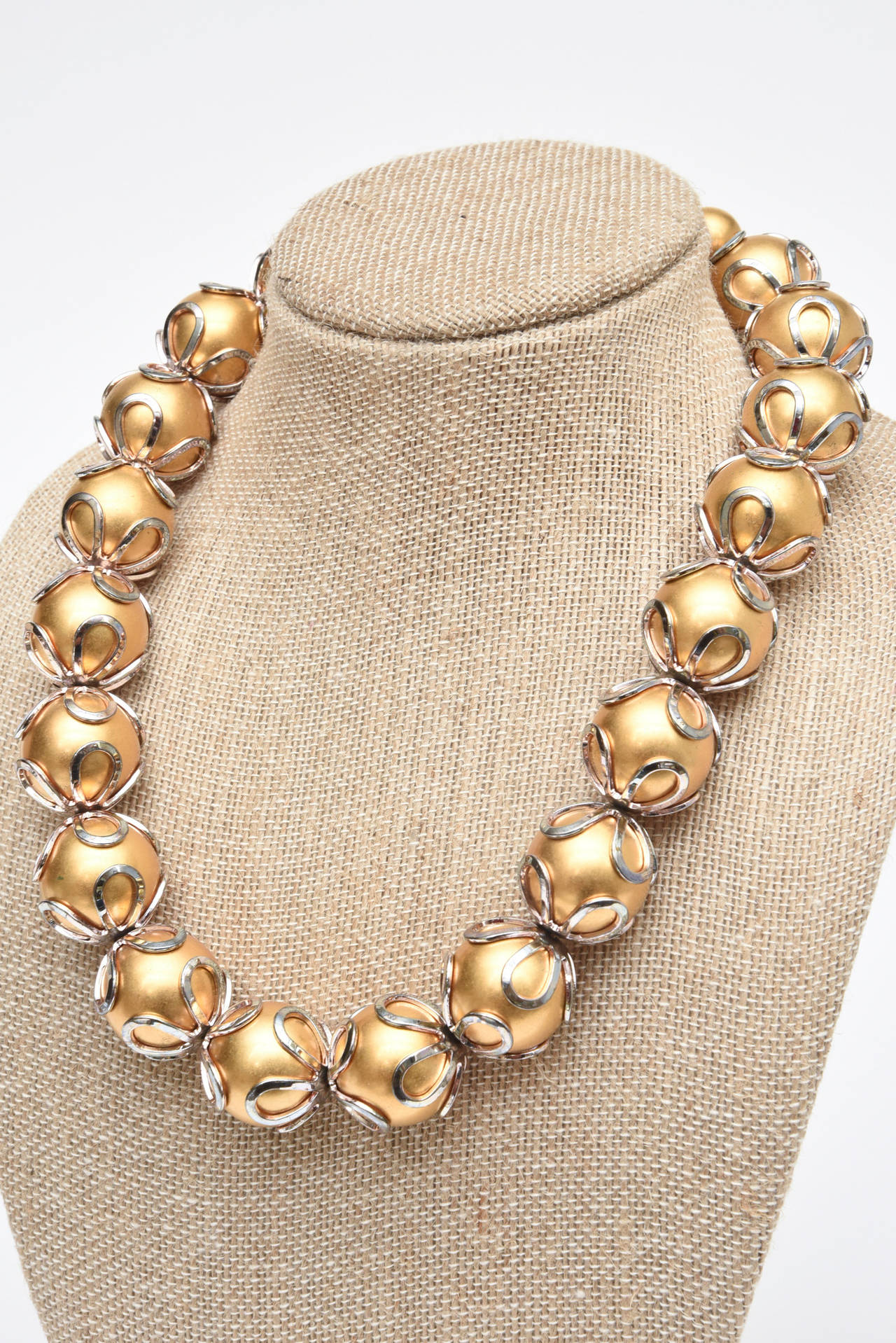 Vintage Anne Klein Gold Ball Silver Loop Necklace For Sale at 1stDibs