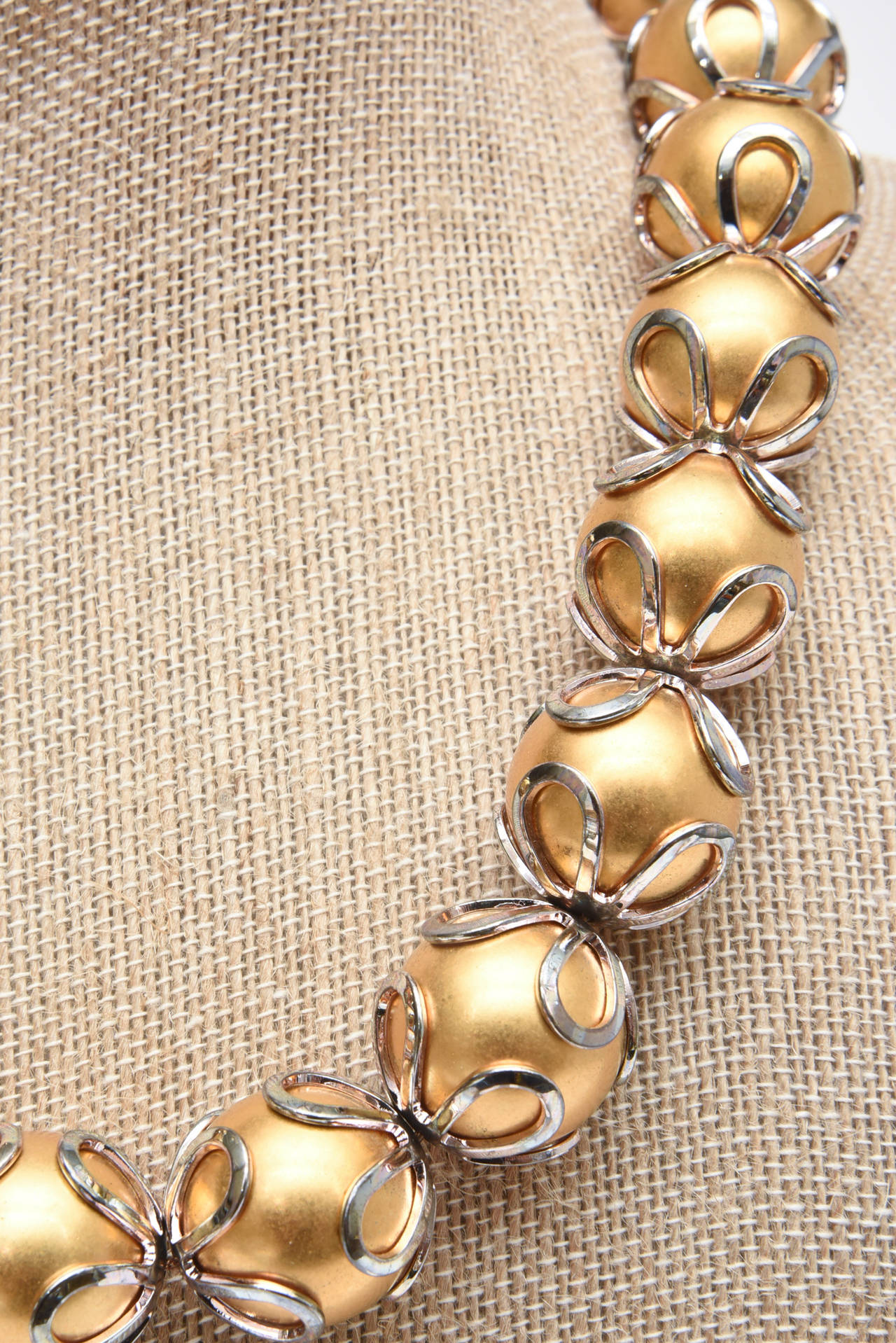 Vintage Anne Klein Gold Ball Silver Loop Necklace For Sale at 1stDibs