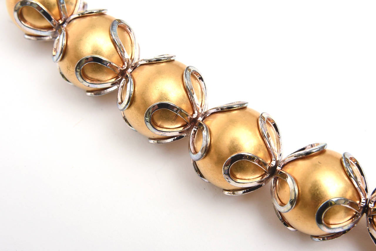 Anne Klein Gold Ball Silver Loop Necklace Vintage For Sale at 1stDibs
