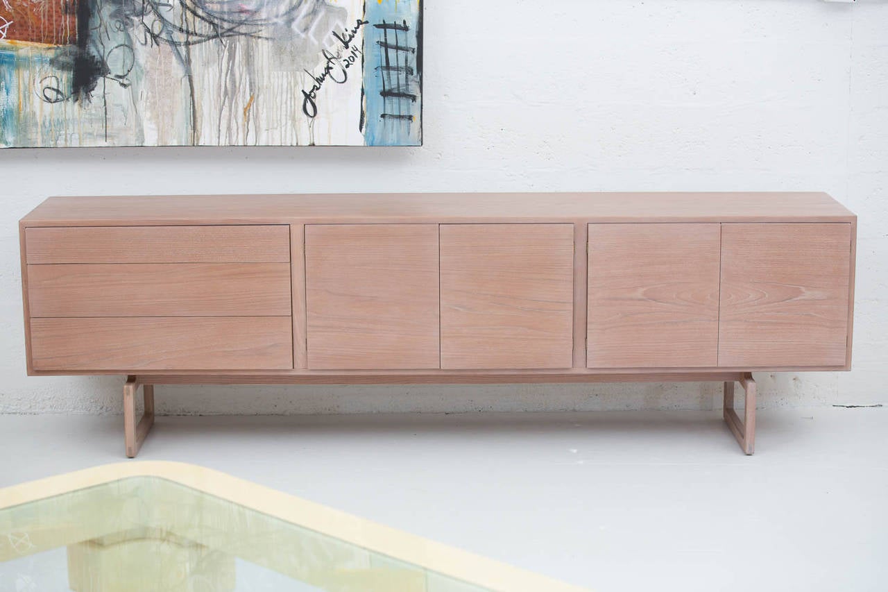 Long Credenza in Bleached Teak For Sale at 1stdibs