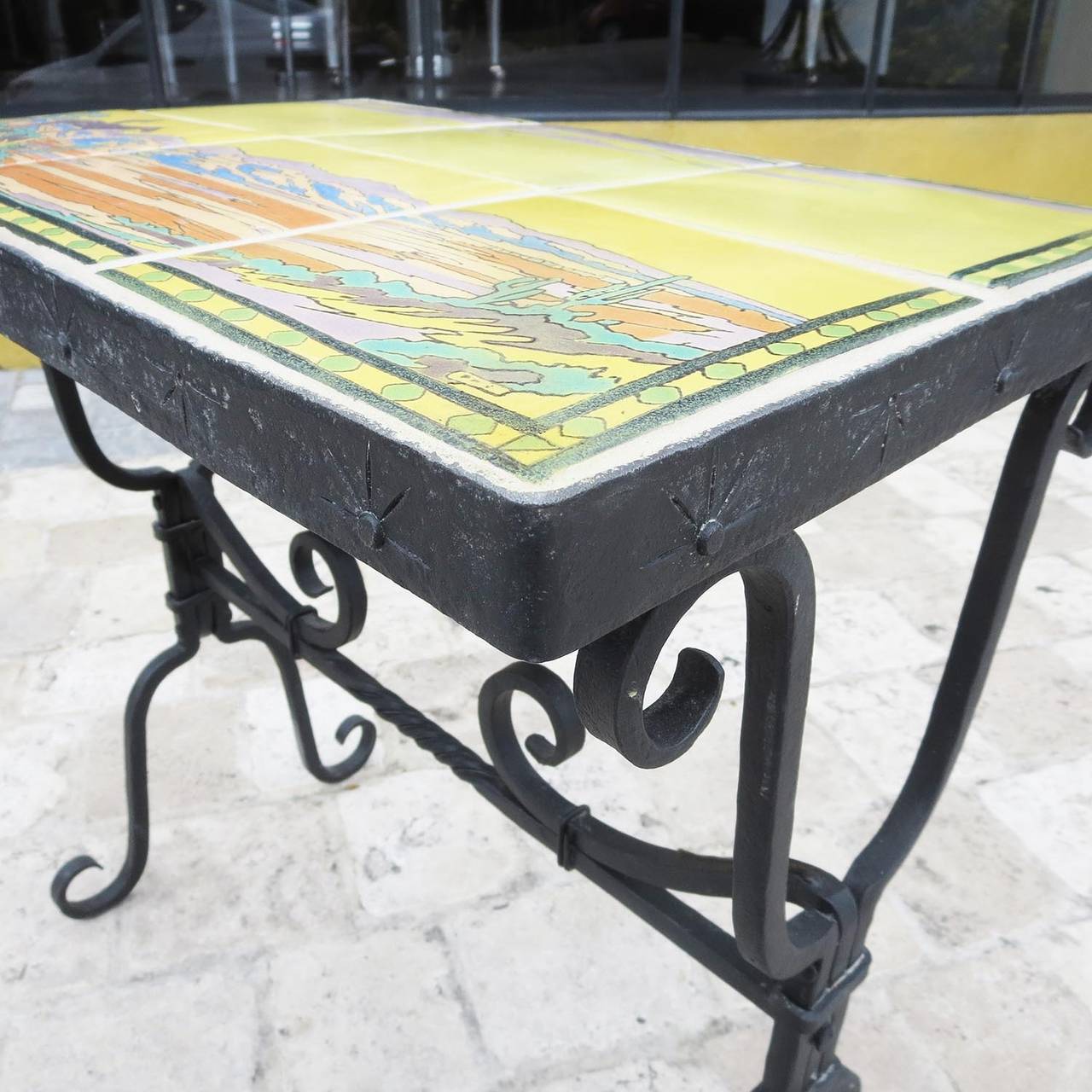 1920's Lone Indian Pictorial Tile and Iron Table by Taylor Tile at