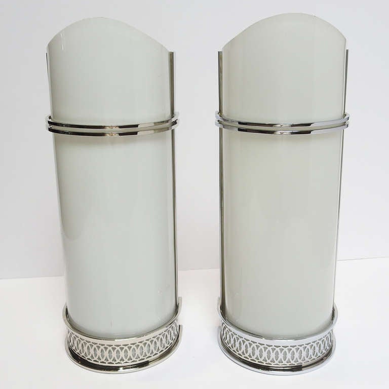Art Deco Rounded Glass and Chrome Wall Sconces at 1stDibs