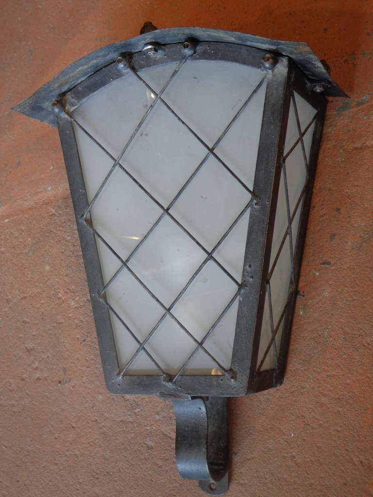 Large French Zinc Wall Lights With Glass Panels at 1stdibs