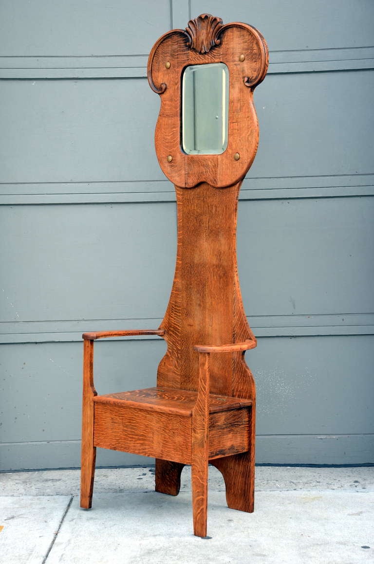 Antique Hall Chair With Mirror Unusual Arts and Crafts mirror hall chair at 1stDibs