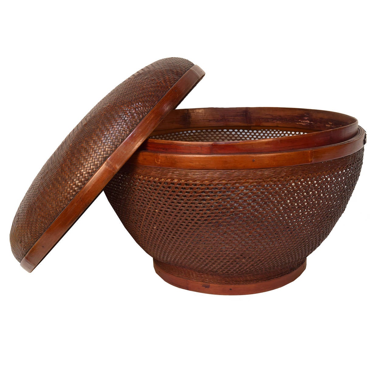 Chinese Open Weave Covered Basket For Sale at 1stDibs