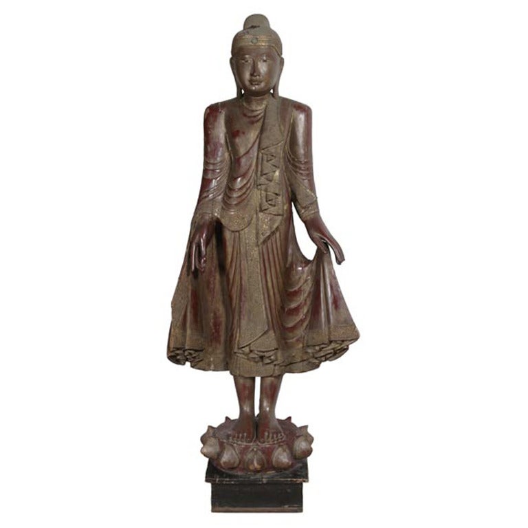 Carved Wood Buddha Statue For Sale at 1stDibs