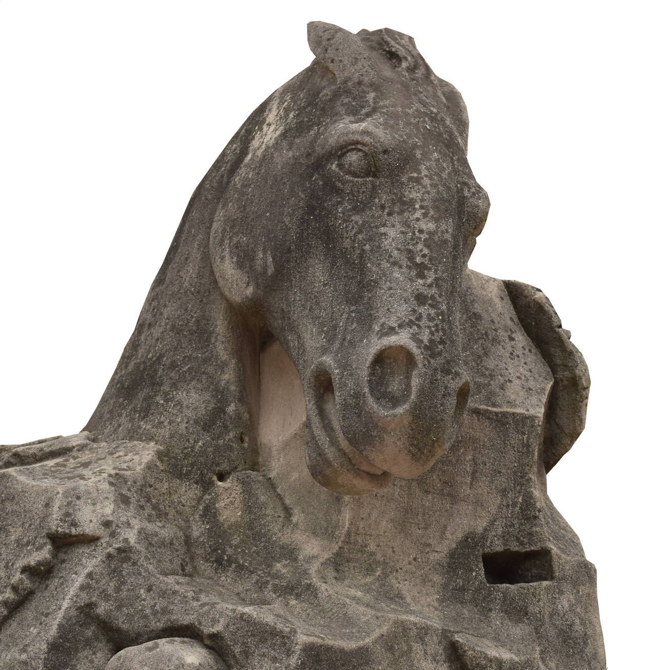 Pair of Monumental Carved Limestone Horses For Sale at 1stDibs