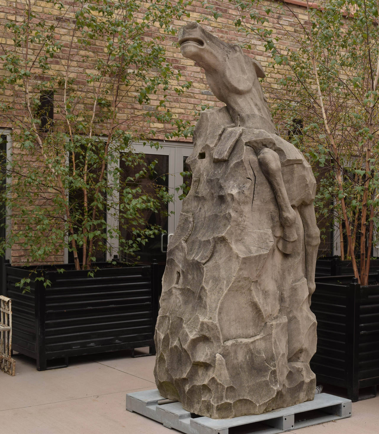 Pair of Monumental Carved Limestone Horses For Sale at 1stDibs