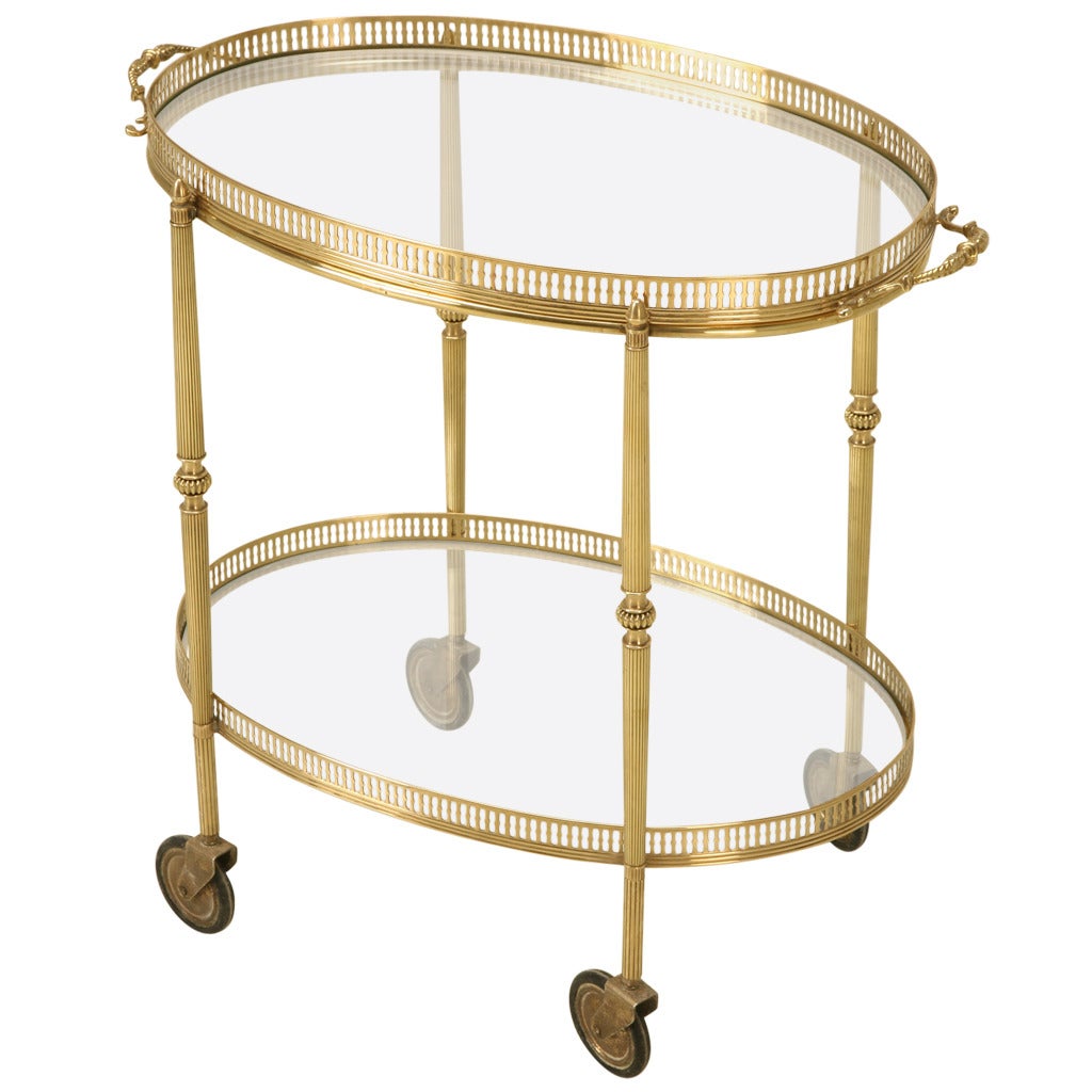 Vintage French Brass Oval Tea or Bar Cart at 1stdibs