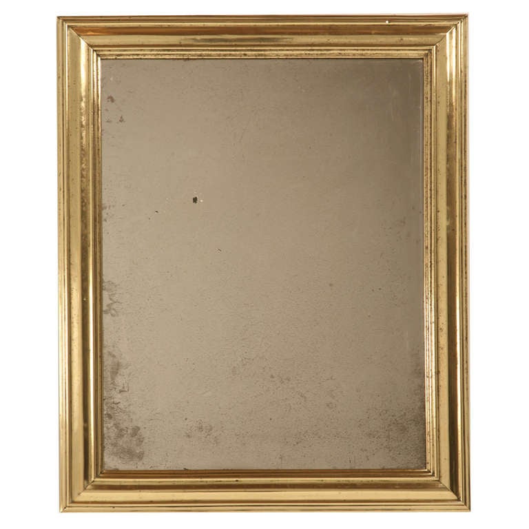 Amazing Original Antique French Brass Framed Bistro Mirror For Sale at