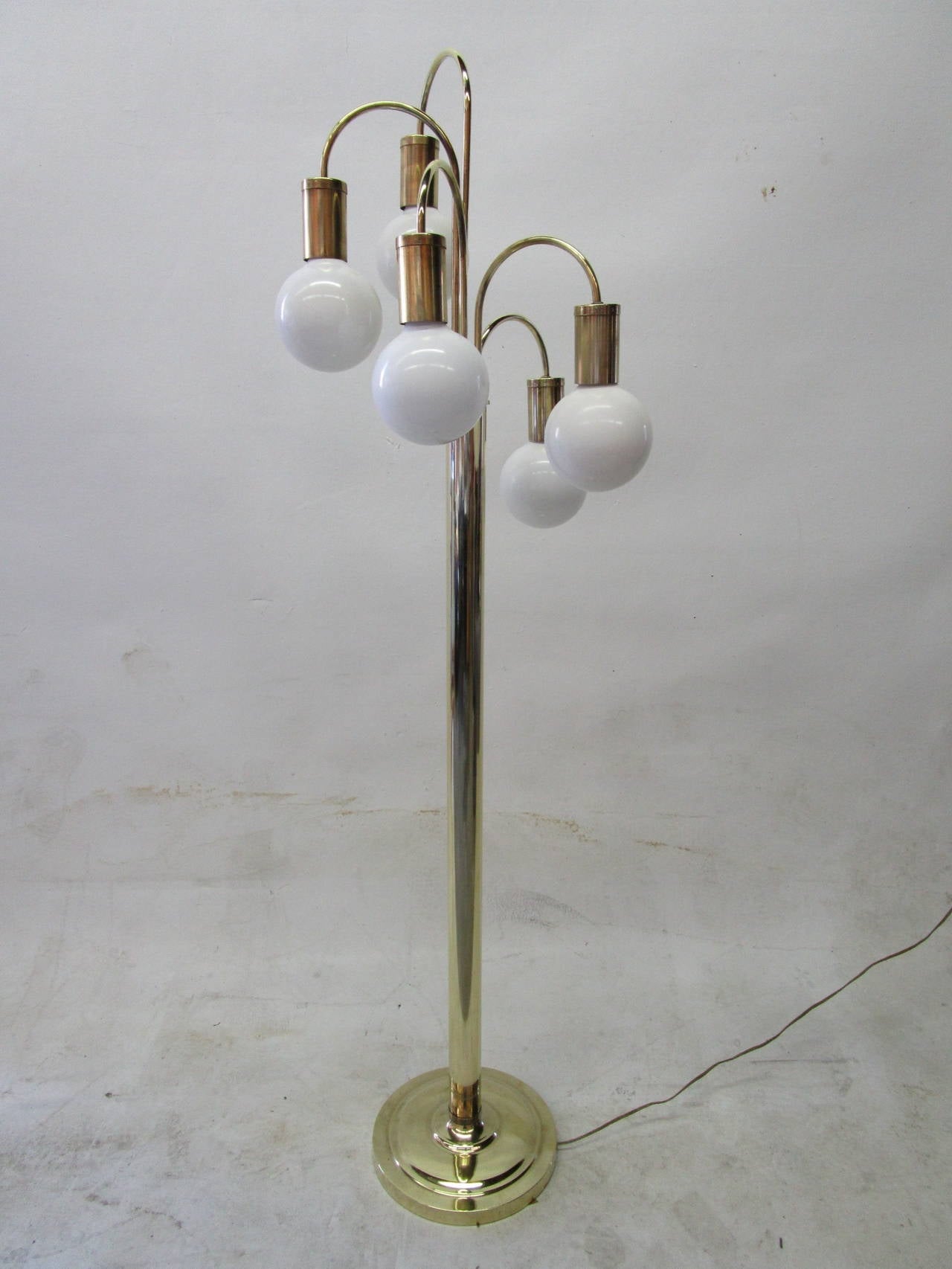 Waterfall FiveArm Brass Floor Lamp by Robert Sonneman at 1stDibs
