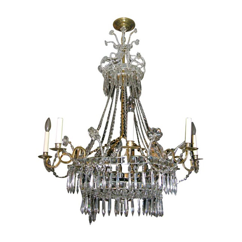 Swedish Neoclassic Bronze and Crystal Chandelier at 1stDibs