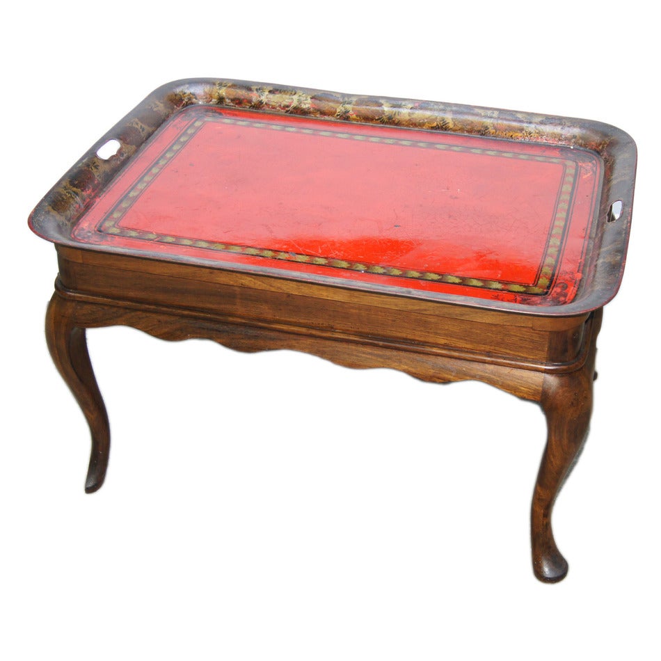 Wooden Coffee Table with Tole Tray For Sale at 1stDibs