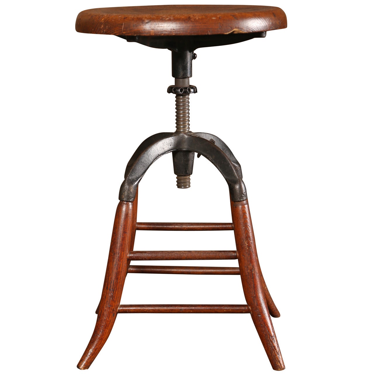 Vintage Industrial Adjustable Oak Stool at 1stDibs vintage industrial