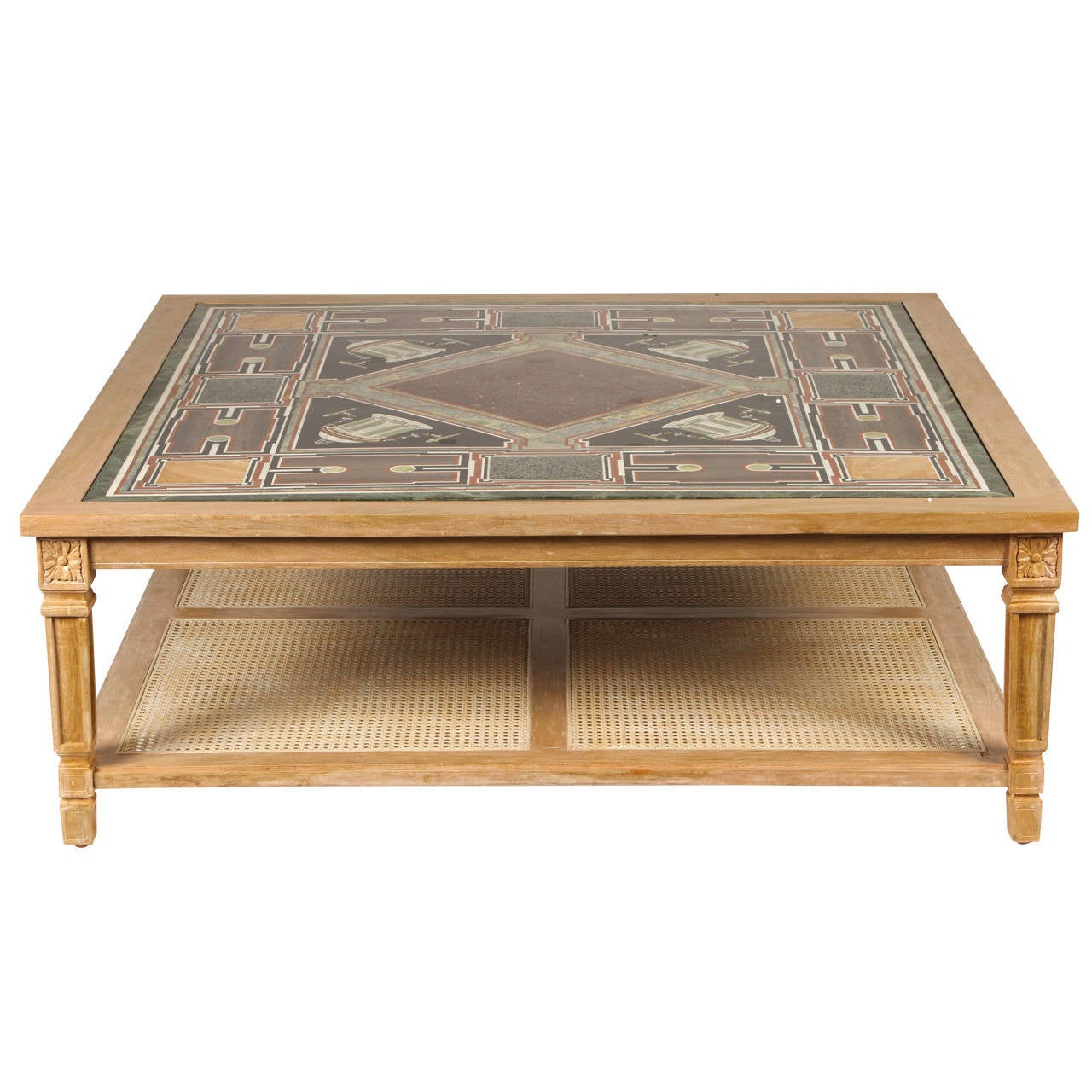 Cerused Mahogany Coffee Table with Inlaid Marble Top and