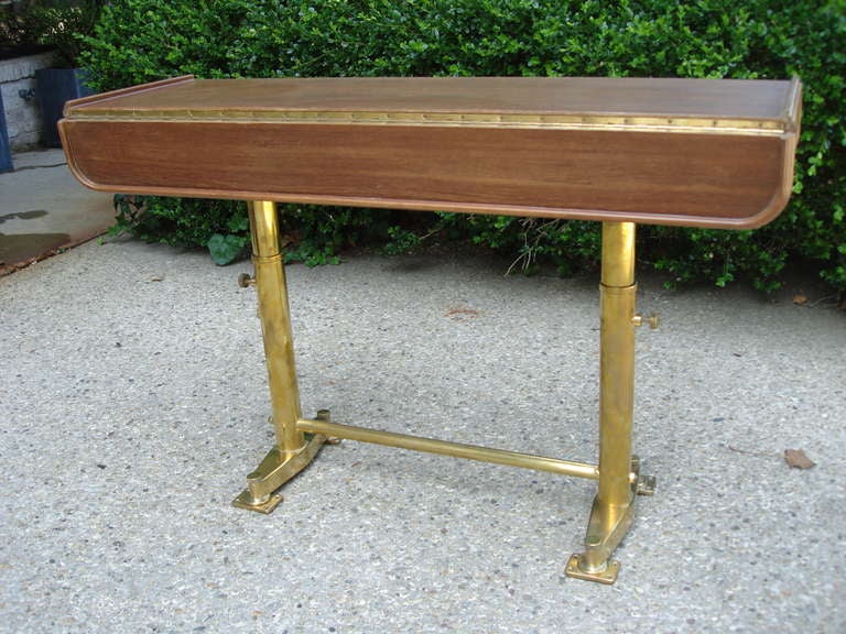 Adjustable Yacht Brass and Walnut Console Table at 1stdibs