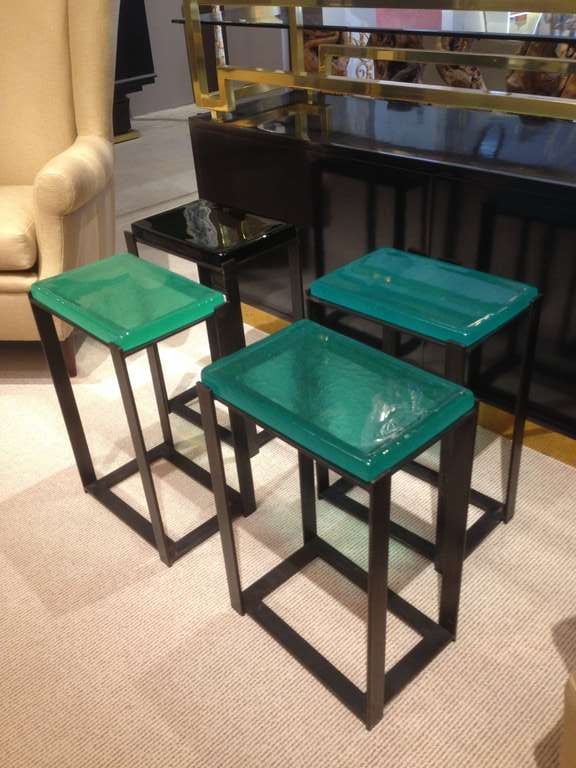 Exquisite Hand Molded Colored Glass Top Sidetable at 1stDibs
